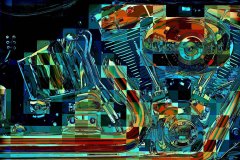 Colourful Pixelated Harley Davidson Engine
