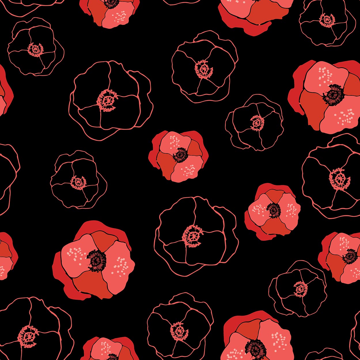 REMEMBERANCE POPPY FIELD BLACK
